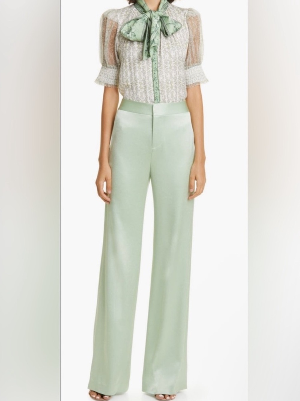 NWT Alice and Olivia Deanna High Rise Bootcut Pant Sage Sea Green 8